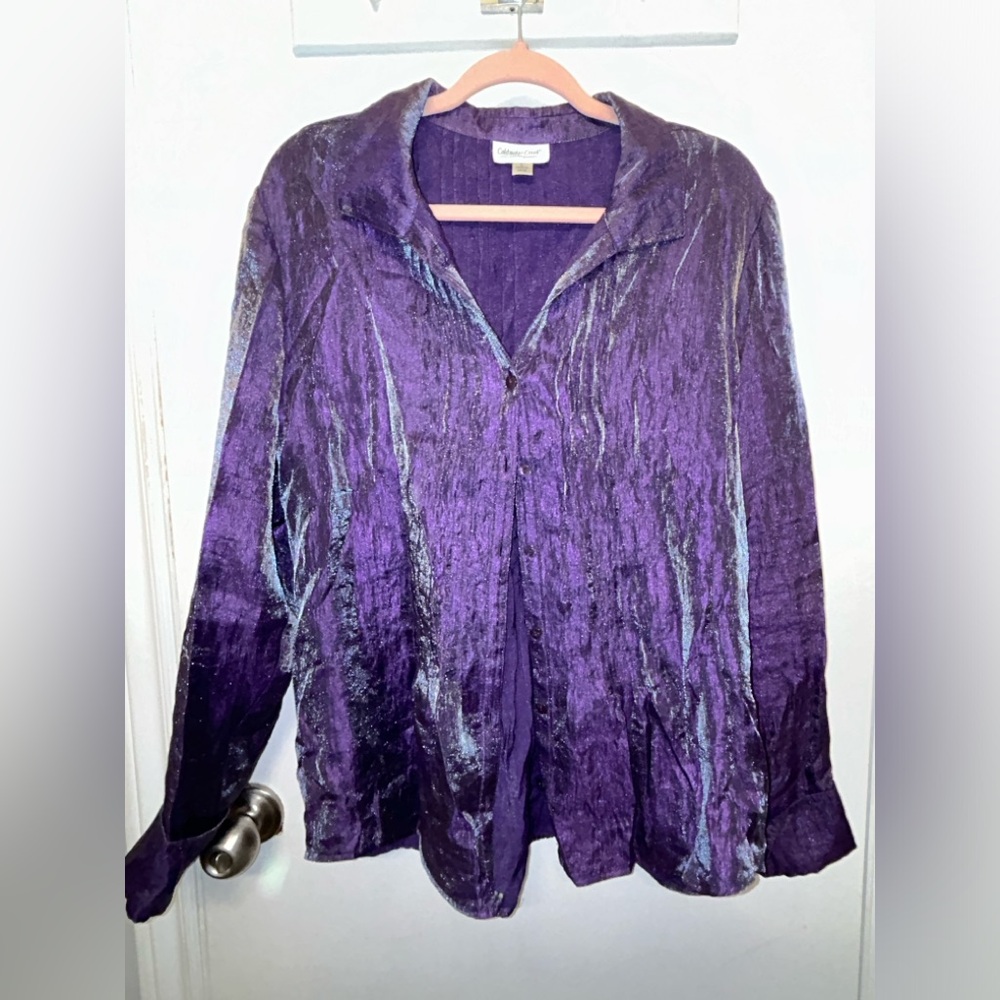 Coldwater Creek Shimmery Purple Button-Up Button Down Top